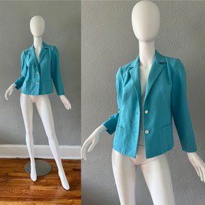 Vintage 70s Aqua Blue AMY ADAMS Boxy Disco Retro Blazer Jacket Top M